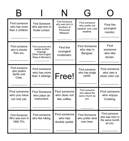 Find Someone Who Bingo Card