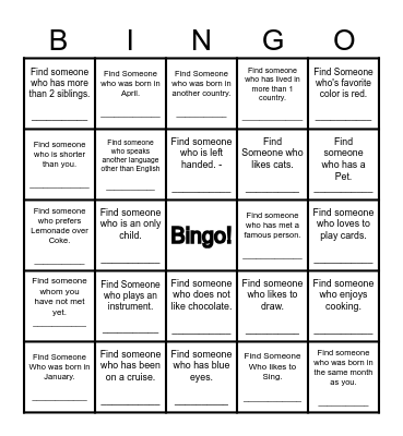 Find Someone Who... Bingo Card