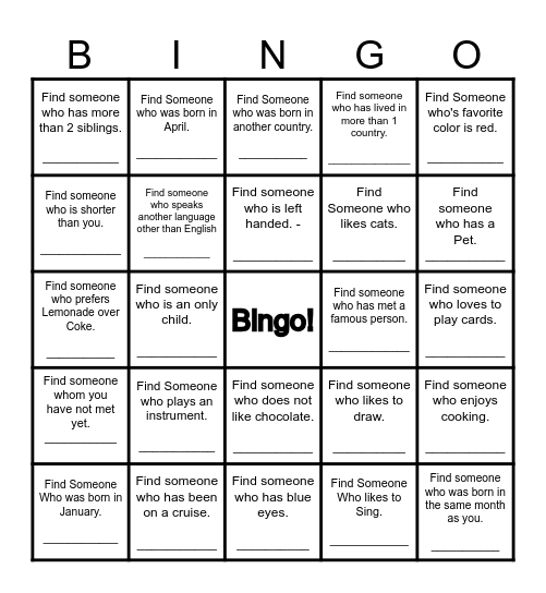 Find Someone Who... Bingo Card