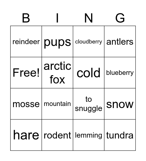 Animals of the tundra Bingo Card