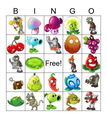 Plants Vs Zombies Bingo Card