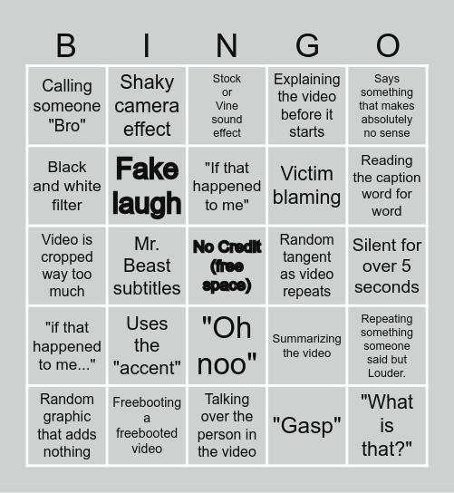 Sssniperwolf Bingo Card