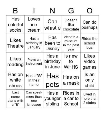 Middle School BINGO: Find someone who... Bingo Card