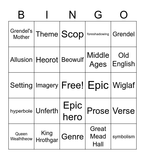 Beowulf Bingo Card