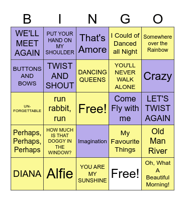 Musical Bingo Card