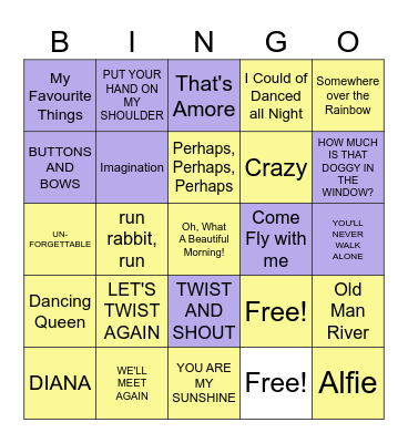Musical Bingo Card