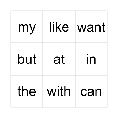 Sight Words Bingo Card