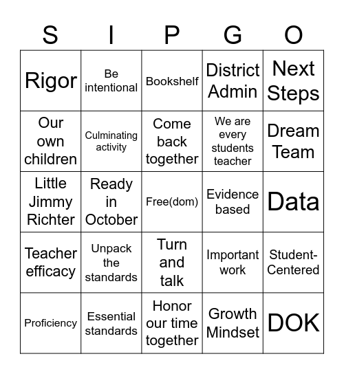 SIPGO Bingo Card