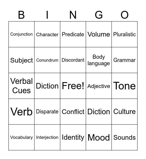 9th Grade Bingo Card