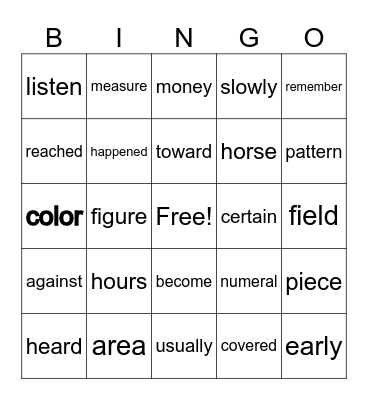 Fry Words 301-400 Bingo Card