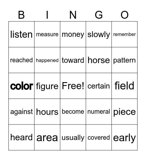 Fry Words 301-400 Bingo Card