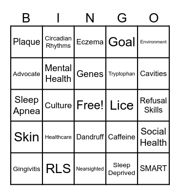 Health Class! Bingo Card