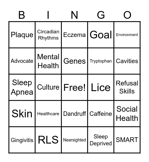 Health Class! Bingo Card