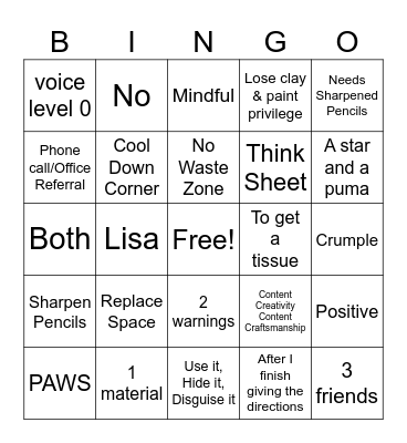 Art Expectations Bingo Card