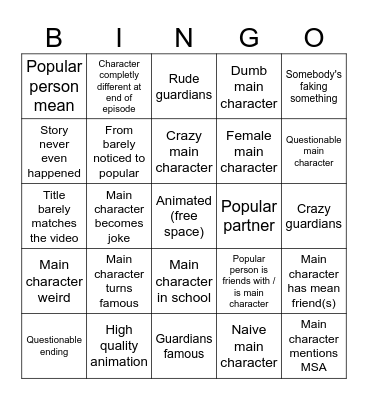 MSA(My Story Animated) Bingo Card