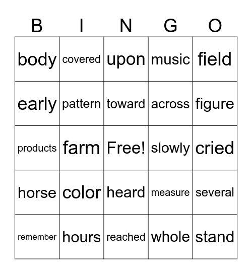 Fry Words 301-400 Bingo Card