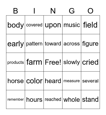 Fry Words 301-400 Bingo Card