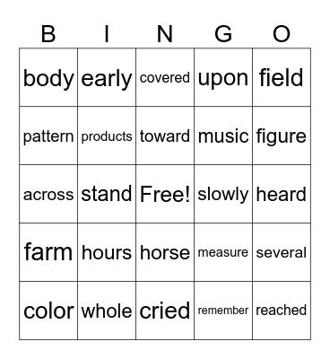 Fry Words 301-400 Bingo Card