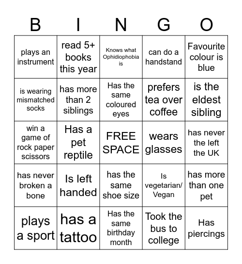 human bingo Card