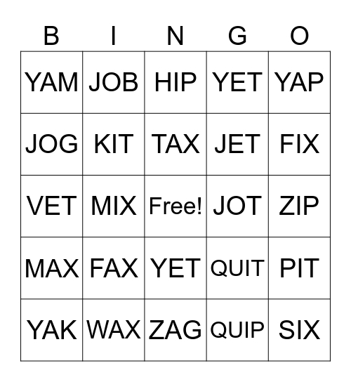 CVC Bingo Card