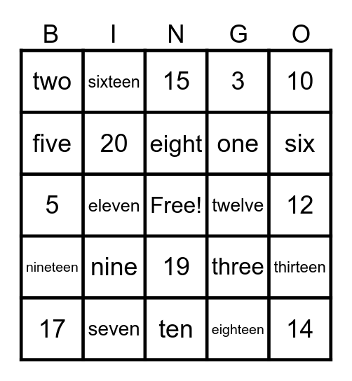 Number Bingo Card
