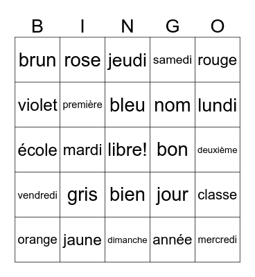 Premier jour d'école Bingo Card