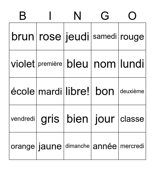 Premier jour d'école Bingo Card