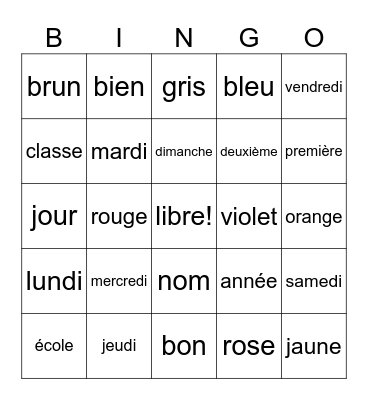 Premier jour d'école Bingo Card