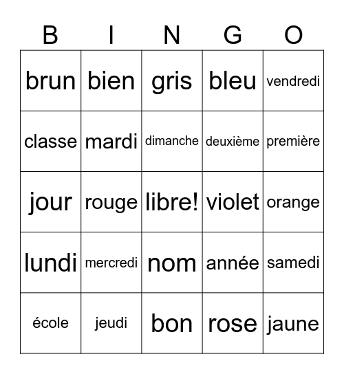 Premier jour d'école Bingo Card