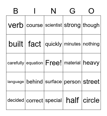 Fry Words 401-500 Bingo Card