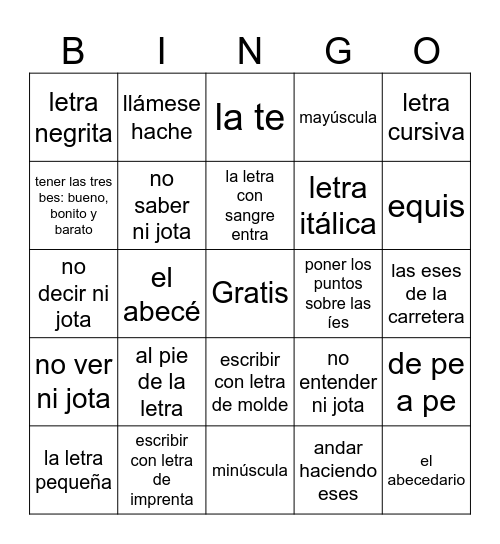 Expresiones Bingo Card