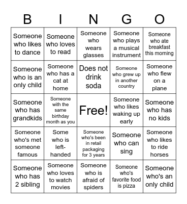 Human Bingo - Get To Know You Bingo Card