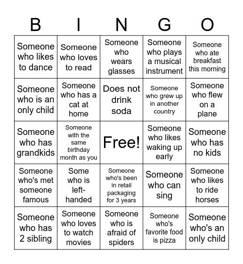 Human Bingo - Get To Know You Bingo Card