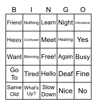 ASL Unit 1 BINGO Card