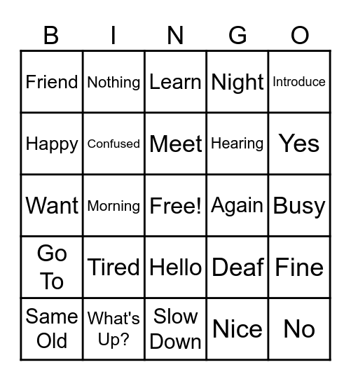 ASL Unit 1 BINGO Card