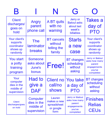 September Clinician BINGO Card