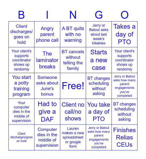 September Clinician BINGO Card