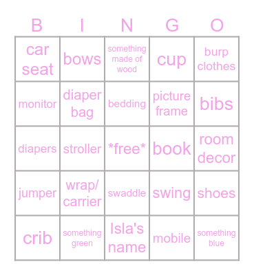 Baby Shower Bingo Card