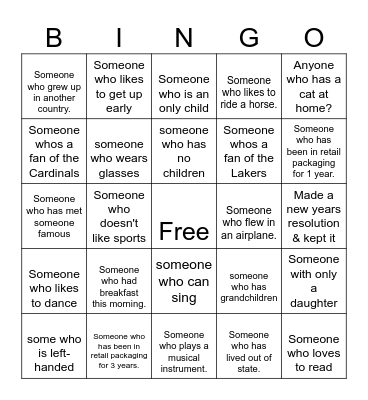 Human Bingo - Get To Know You Bingo Card