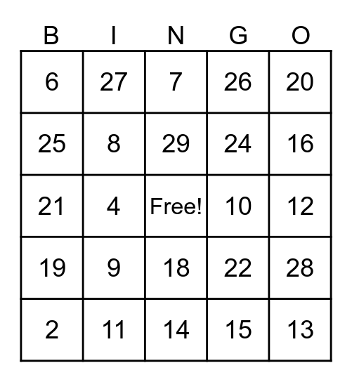 One more One less Bingo Card