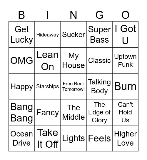Party Hits of the 2010s Bingo Card