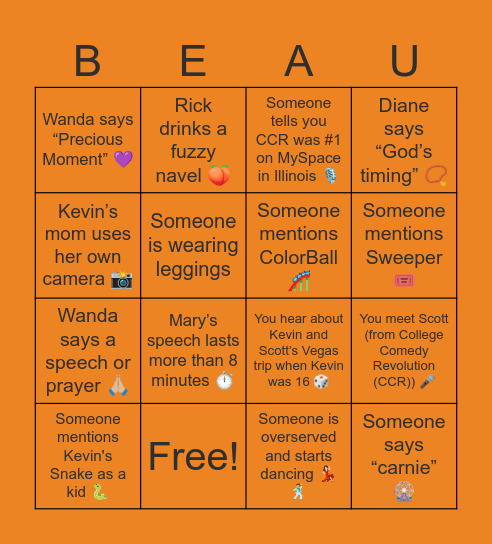 Meg+Kev’s Wedding Bingo Card