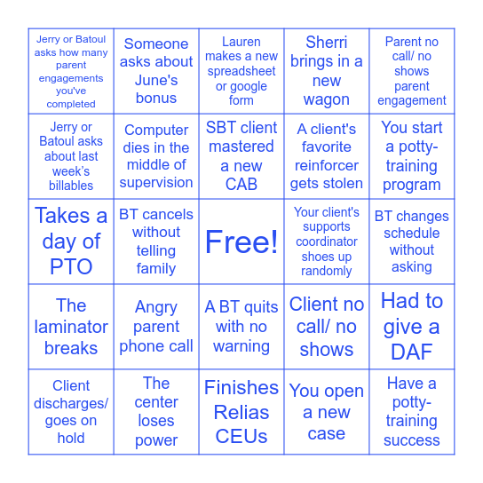 September Clinician BINGO Card