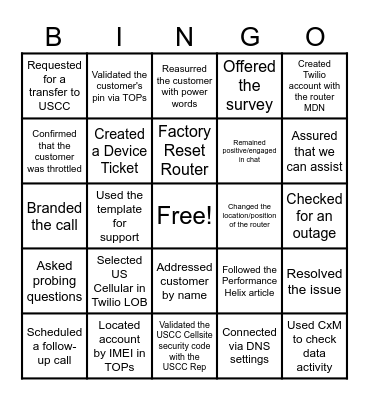 USCC BINGO Card