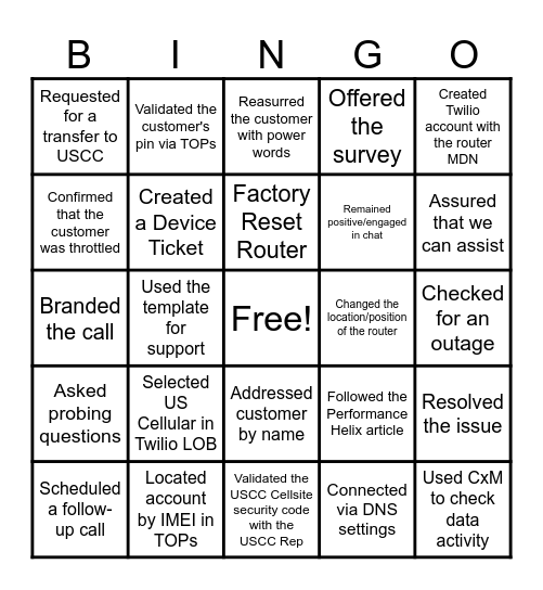 USCC BINGO Card