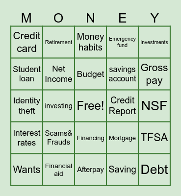 $$Financial Literacy$$ Bingo Card