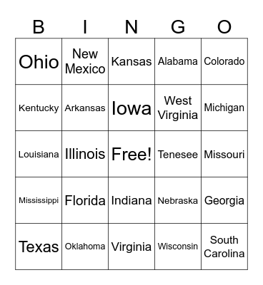 US States Bingo Card