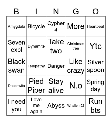 Y00ngispringles 💗🐥 Bingo Card