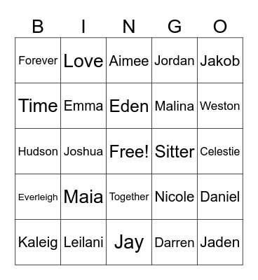 Sitter Family Bingo Card
