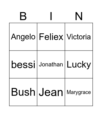 Family Name bingo Card